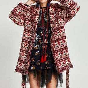 Zara Woman fringed belted sweater size M